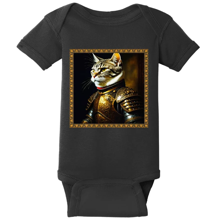 Funny Cat Medieval Portrait Renaissance Oil Painting Pet Baby Bodysuit