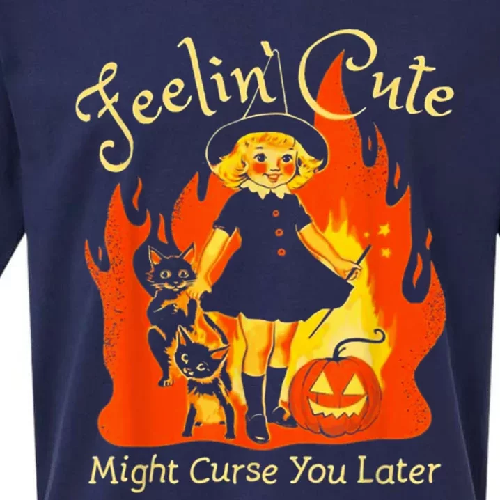 Feeling Cute Might Curse You Later Cute Witch Sueded Cloud Jersey T-Shirt