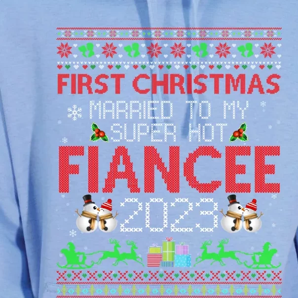 First Christmas Married To My Super Hot Fiancee Ugly Sweater Cute Gift Unisex Surf Hoodie