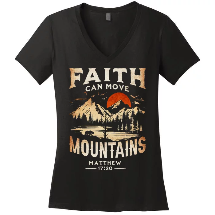 Faith Can Move Mountains Classic Art Western Matthew 1720 Women's V-Neck T-Shirt