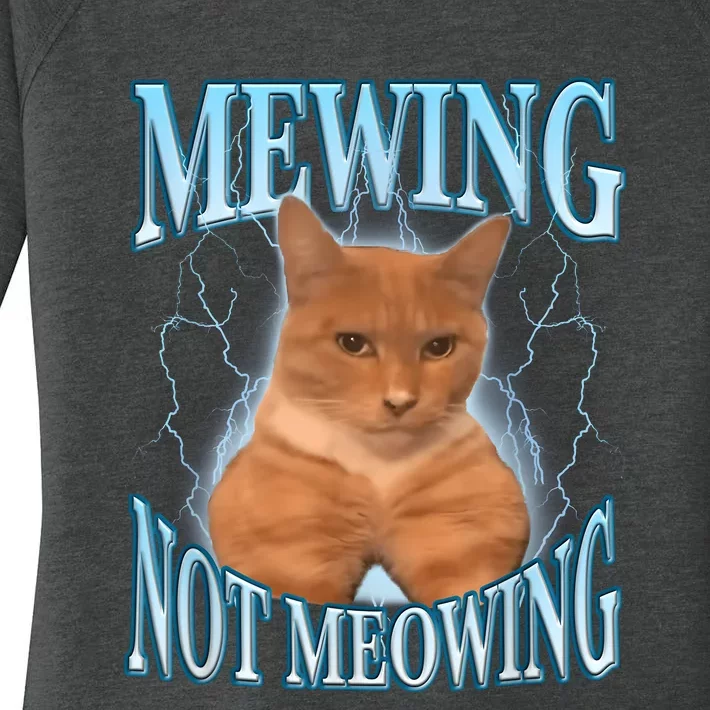 Funny Cat Meme Mewing Looksmax Meowing Cat Trend Women's Perfect Tri Tunic Long Sleeve Shirt