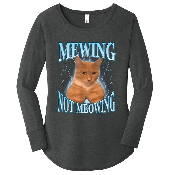 Funny Cat Meme Mewing Looksmax Meowing Cat Trend Women's Perfect Tri Tunic Long Sleeve Shirt