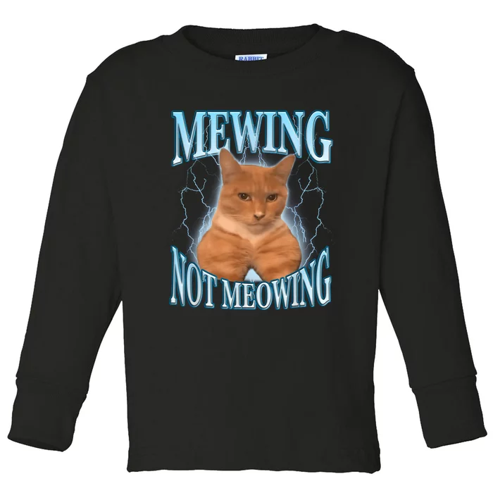 Funny Cat Meme Mewing Looksmax Meowing Cat Trend Toddler Long Sleeve Shirt