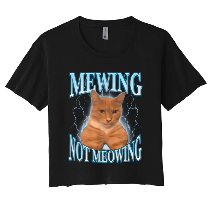 Funny Cat Meme Mewing Looksmax Meowing Cat Trend Women's Crop Top Tee