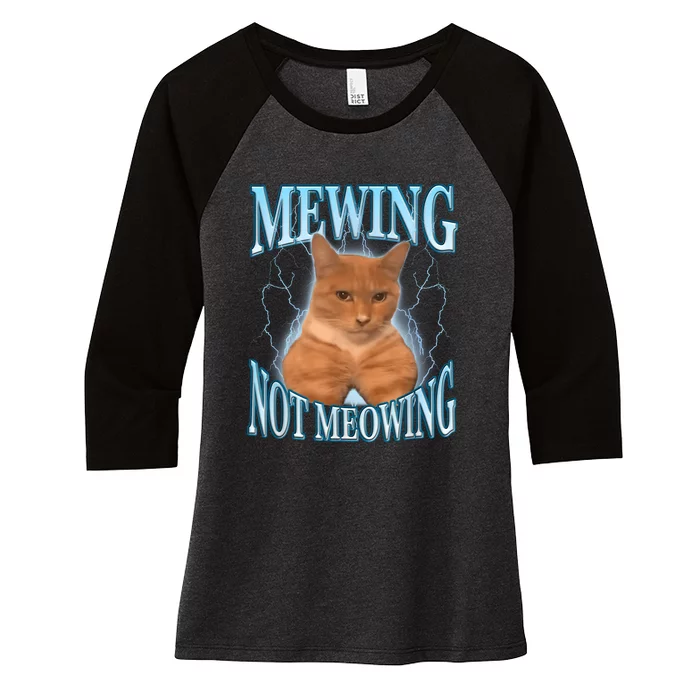 Funny Cat Meme Mewing Looksmax Meowing Cat Trend Women's Tri-Blend 3/4-Sleeve Raglan Shirt