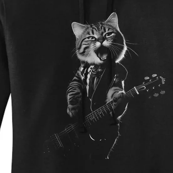 Funny Cat Musician Music Cat Playing Guitar Women's Pullover Hoodie