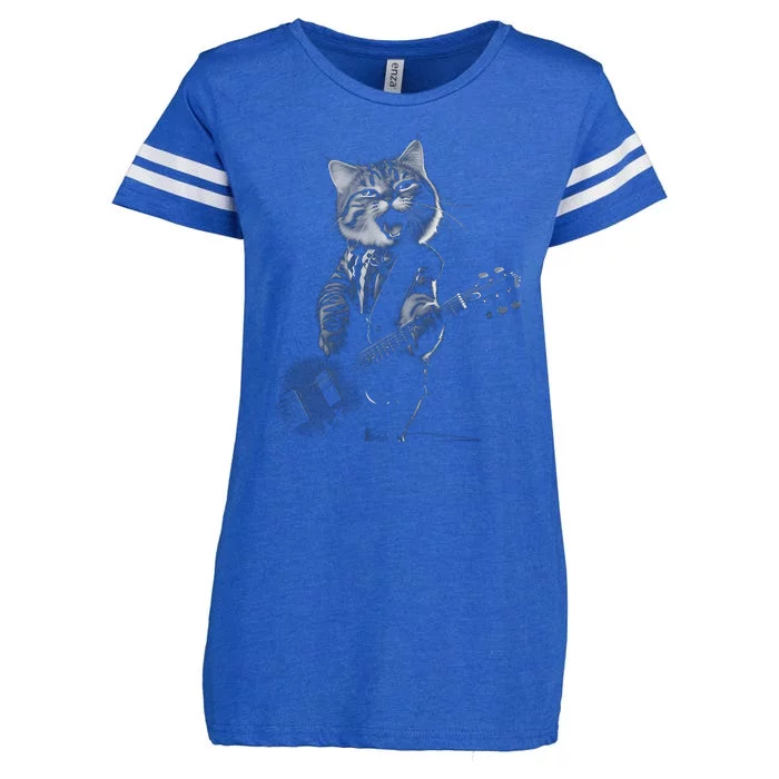 Funny Cat Musician Music Cat Playing Guitar Enza Ladies Jersey Football T-Shirt