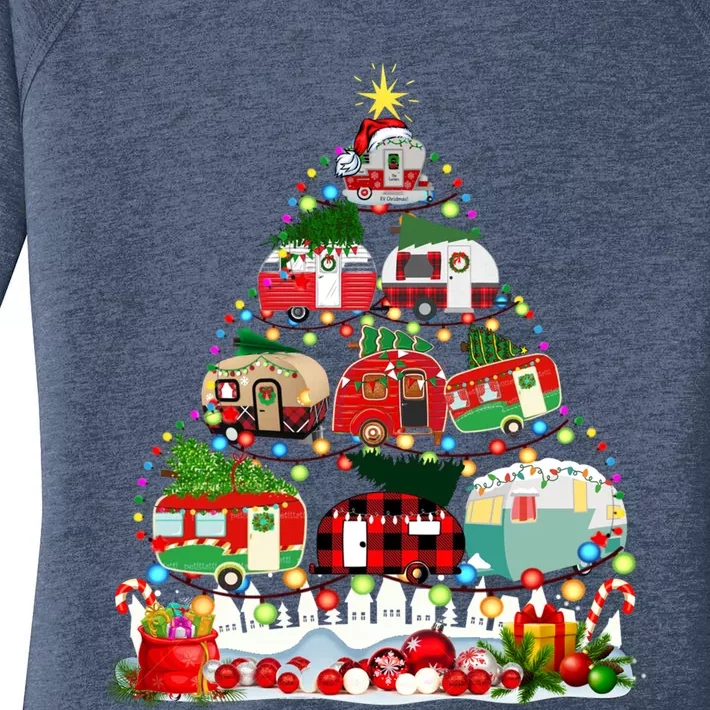 Funny Camping Merry Christmas Tree Camper Snow Rv Lights Meaningful Gift Women's Perfect Tri Tunic Long Sleeve Shirt