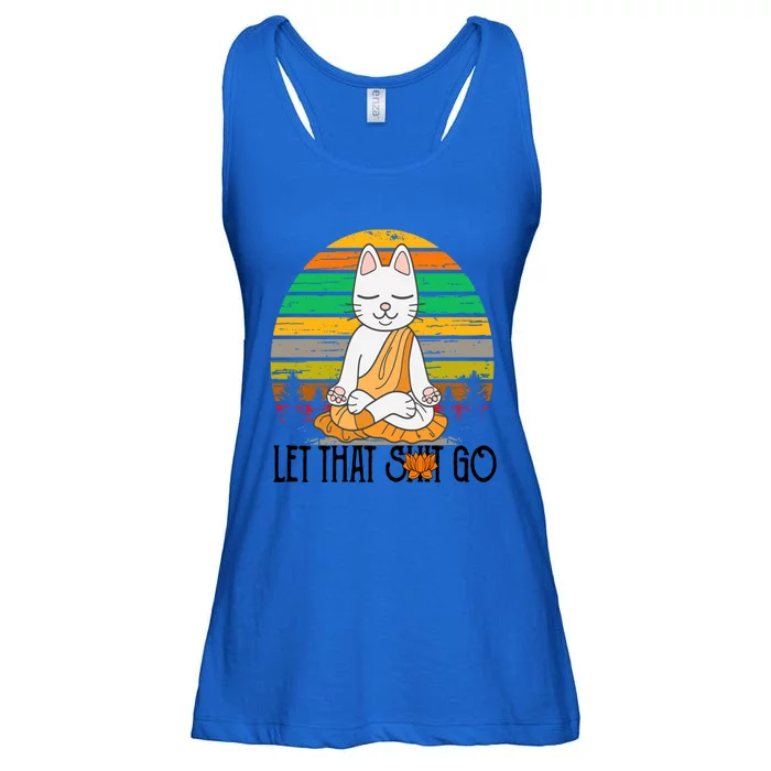 Funny Cagift Meditating Kitty Let That Shit Go Fun Gift Ladies Essential Flowy Tank