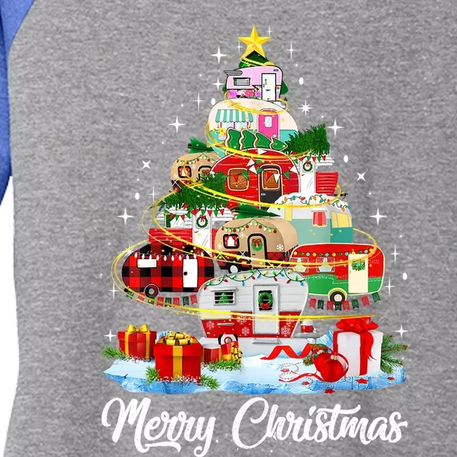 Funny Camping Merry Christmas Tree Camper Snow Tendency Gift Women's Tri-Blend 3/4-Sleeve Raglan Shirt