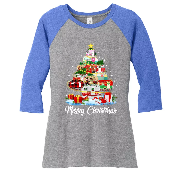 Funny Camping Merry Christmas Tree Camper Snow Tendency Gift Women's Tri-Blend 3/4-Sleeve Raglan Shirt