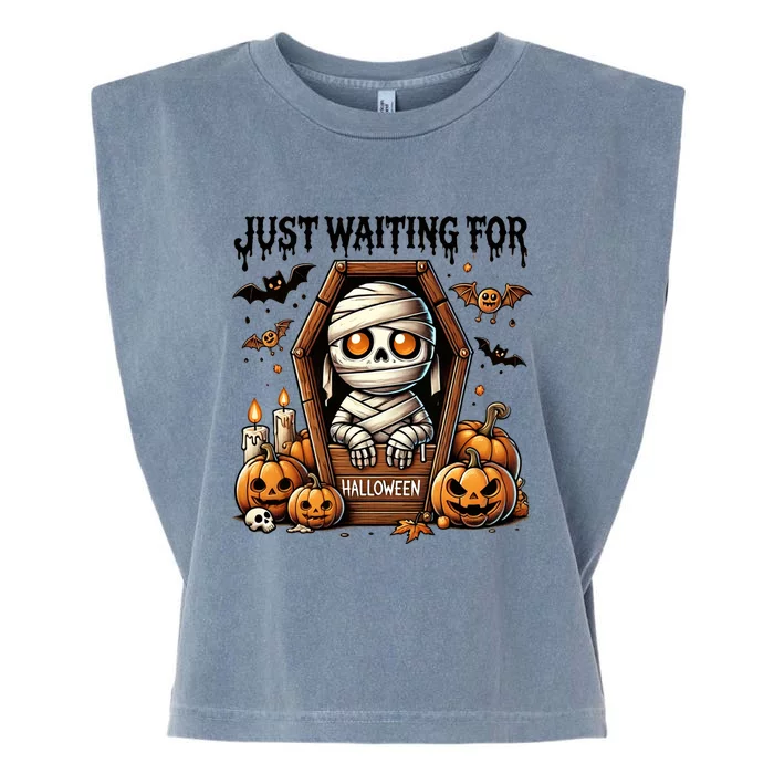 Funny Cute Mummy Just Waiting For Halloween Cute Gift Garment-Dyed Women's Muscle Tee