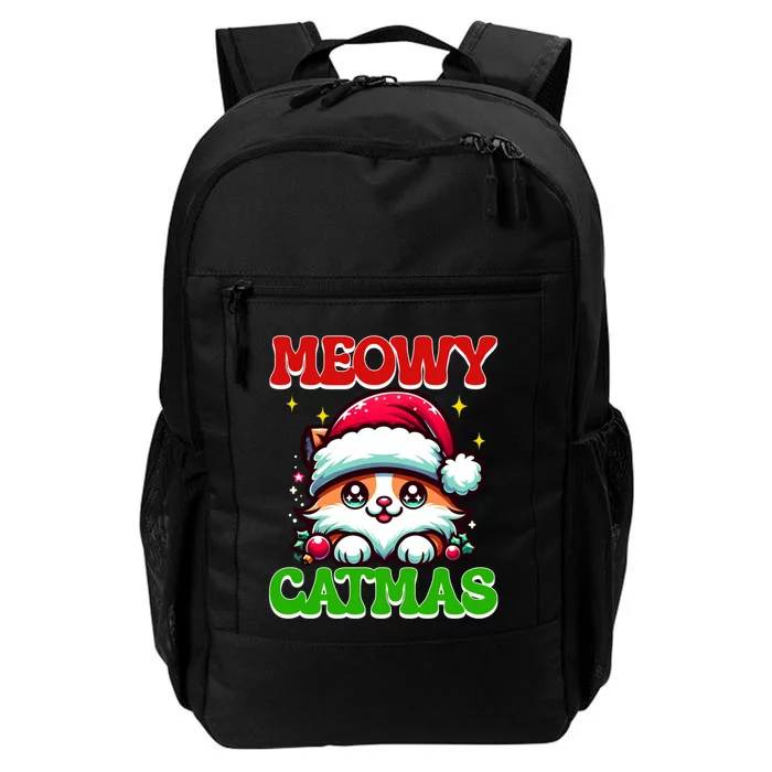 Funny Christmas Meowy Catmas Xmas Tree Santa Cat Kitten Daily Commute Backpack