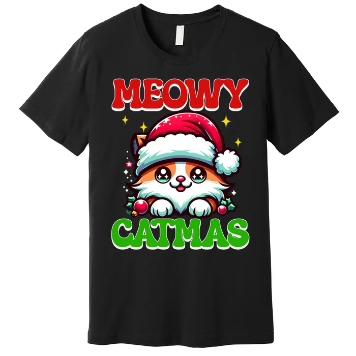 Funny Christmas Meowy Catmas Xmas Tree Santa Cat Kitten Premium T-Shirt