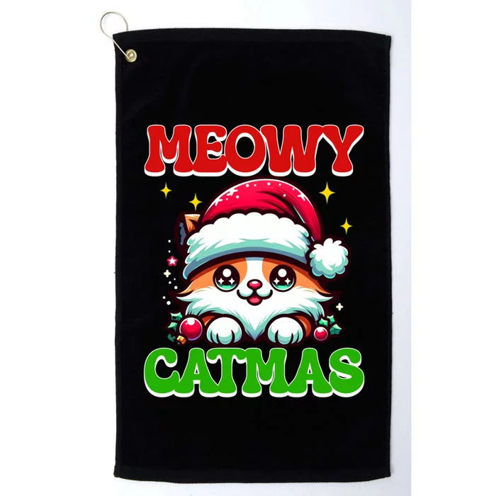 Funny Christmas Meowy Catmas Xmas Tree Santa Cat Kitten Platinum Collection Golf Towel