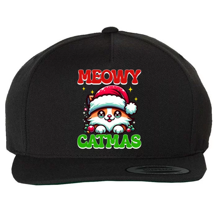 Funny Christmas Meowy Catmas Xmas Tree Santa Cat Kitten Wool Snapback Cap