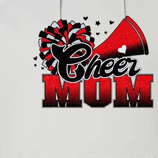 Football Cheer Mom Red Black Pom Leopard Performance Fleece Hoodie