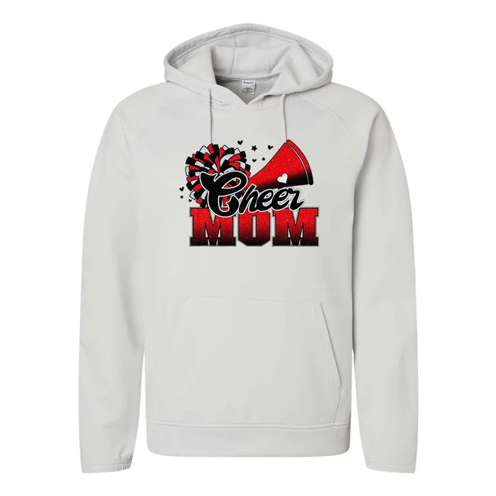 Football Cheer Mom Red Black Pom Leopard Performance Fleece Hoodie