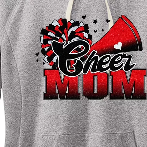 Football Cheer Mom Red Black Pom Leopard Women's Fleece Hoodie