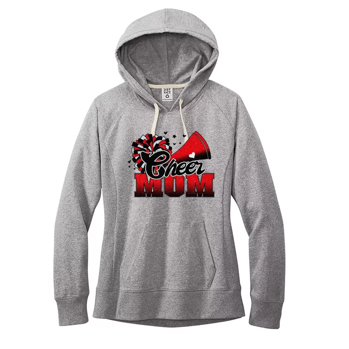 Football Cheer Mom Red Black Pom Leopard Women's Fleece Hoodie