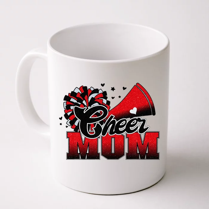 Football Cheer Mom Red Black Pom Leopard Front & Back Coffee Mug