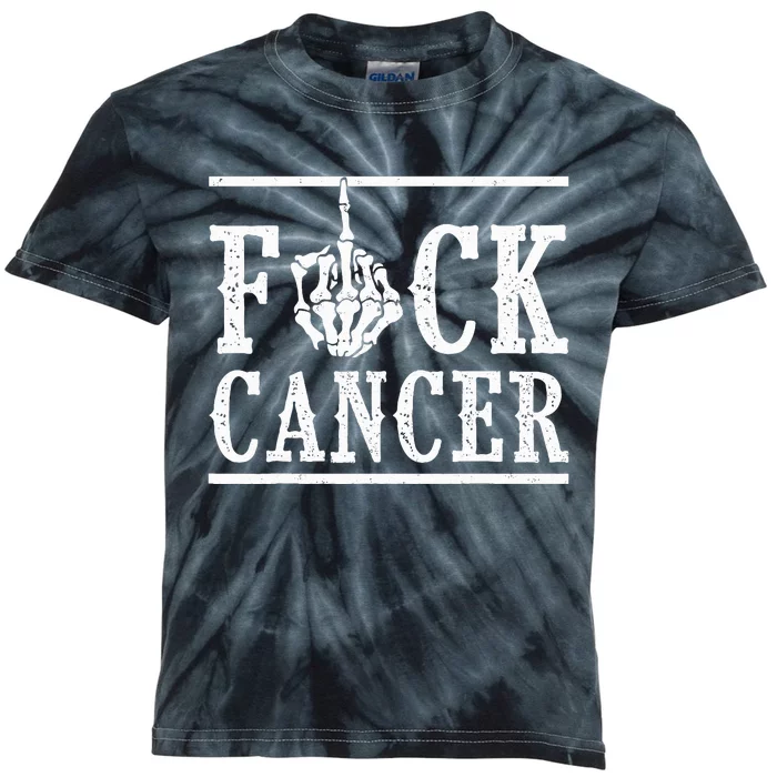 Fuck Cancer Middle Finger Bone Skeleton Cancer Survivor Kids Tie-Dye T-Shirt