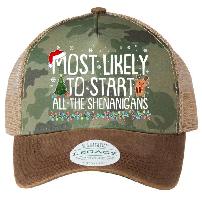 Funny Christmas Most Likely To Start All The Shenanigans Legacy Tie Dye Trucker Hat