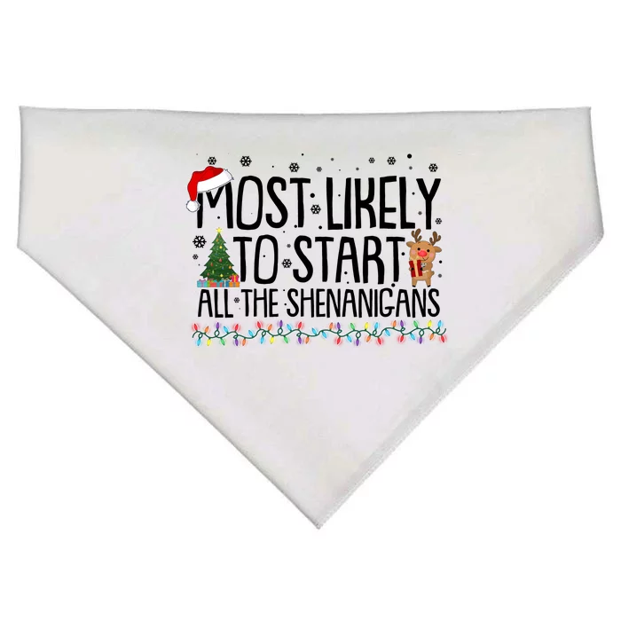 Funny Christmas Most Likely To Start All The Shenanigans USA-Made Doggie Bandana