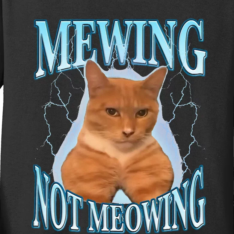 Funny Cat Meme Mewing Looksmax Meowing Cat Trend Kids Long Sleeve Shirt