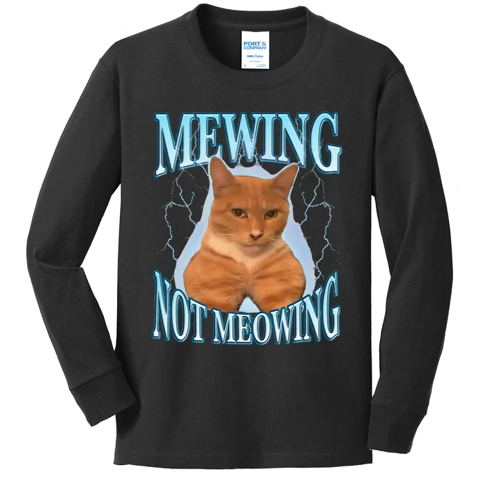 Funny Cat Meme Mewing Looksmax Meowing Cat Trend Kids Long Sleeve Shirt