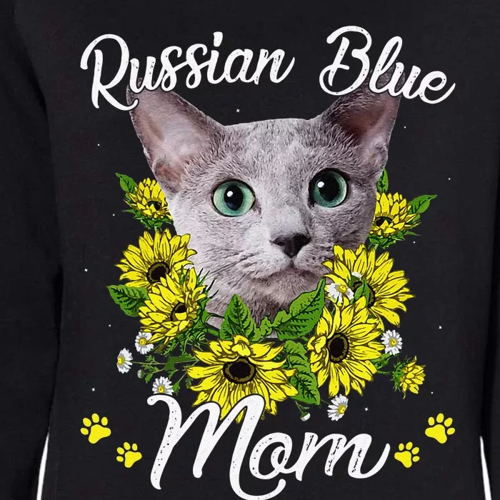 Funny Cat Mom Mothers Day Kitten Sunflower Russian Blue Mom Womens California Wash Sweatshirt