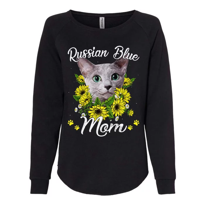 Funny Cat Mom Mothers Day Kitten Sunflower Russian Blue Mom Womens California Wash Sweatshirt