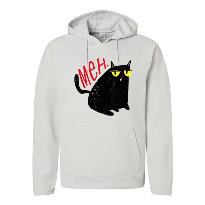 Funny Cat Meh Meow Black Cat For Men Women Gifts Performance Fleece Hoodie