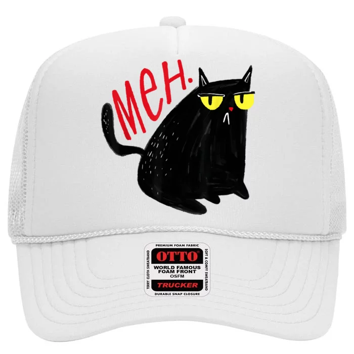 Funny Cat Meh Meow Black Cat For Men Women Gifts High Crown Mesh Trucker Hat