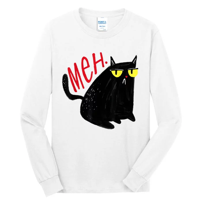 Funny Cat Meh Meow Black Cat For Men Women Gifts Tall Long Sleeve T-Shirt