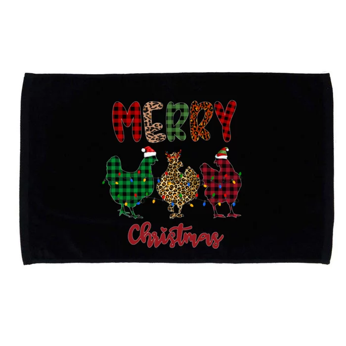 Funny Chicken Merry Christmas Lights Santa Hat Leopard Plaid Cute Gift Microfiber Hand Towel