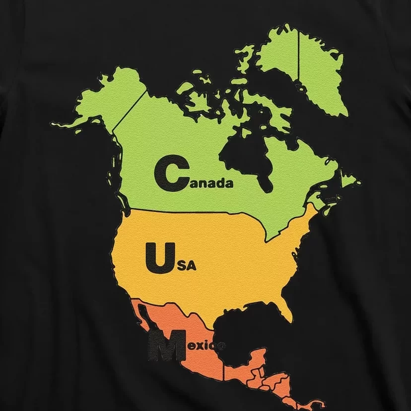 Funny Cum Map Canada Usa And Mexico Gift T-Shirt