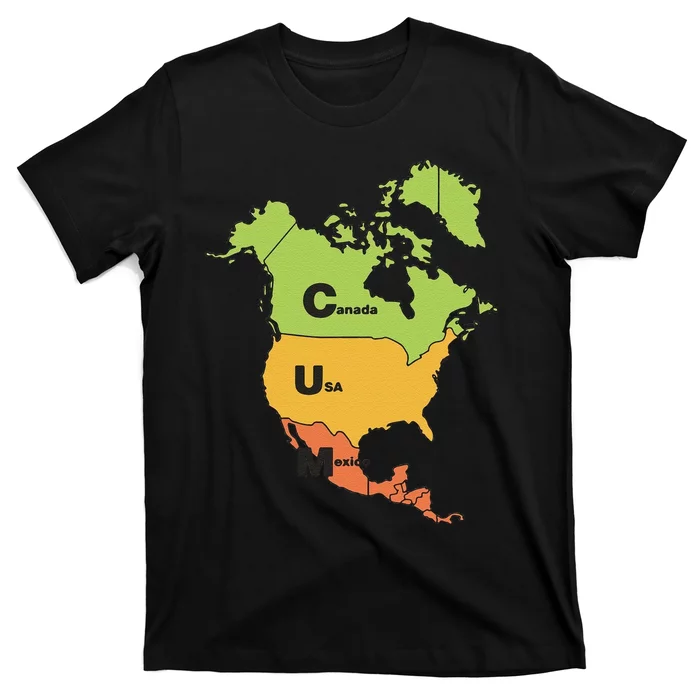 Funny Cum Map Canada Usa And Mexico Gift T-Shirt