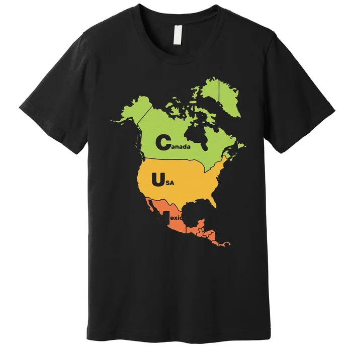 Funny Cum Map Canada Usa And Mexico Gift Premium T-Shirt