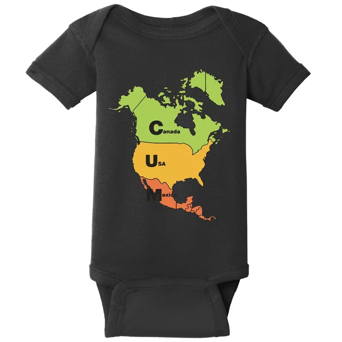 Funny Cum Map Canada Usa And Mexico Gift Baby Bodysuit