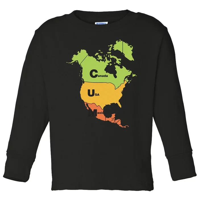 Funny Cum Map Canada Usa And Mexico Gift Toddler Long Sleeve Shirt