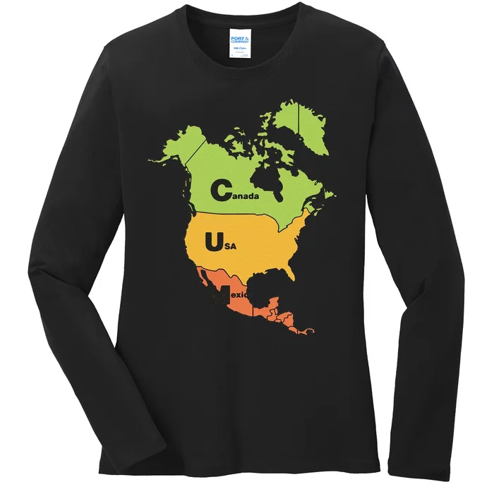 Funny Cum Map Canada Usa And Mexico Gift Ladies Long Sleeve Shirt