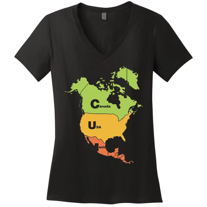 Funny Cum Map Canada Usa And Mexico Gift Women's V-Neck T-Shirt