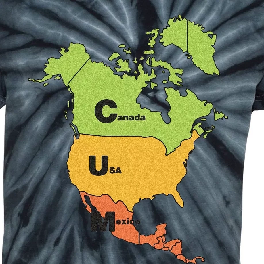 Funny Cum Map Canada Usa And Mexico Gift Kids Tie-Dye T-Shirt