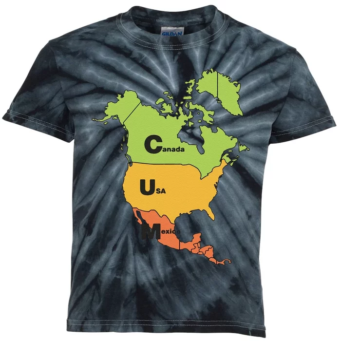 Funny Cum Map Canada Usa And Mexico Gift Kids Tie-Dye T-Shirt