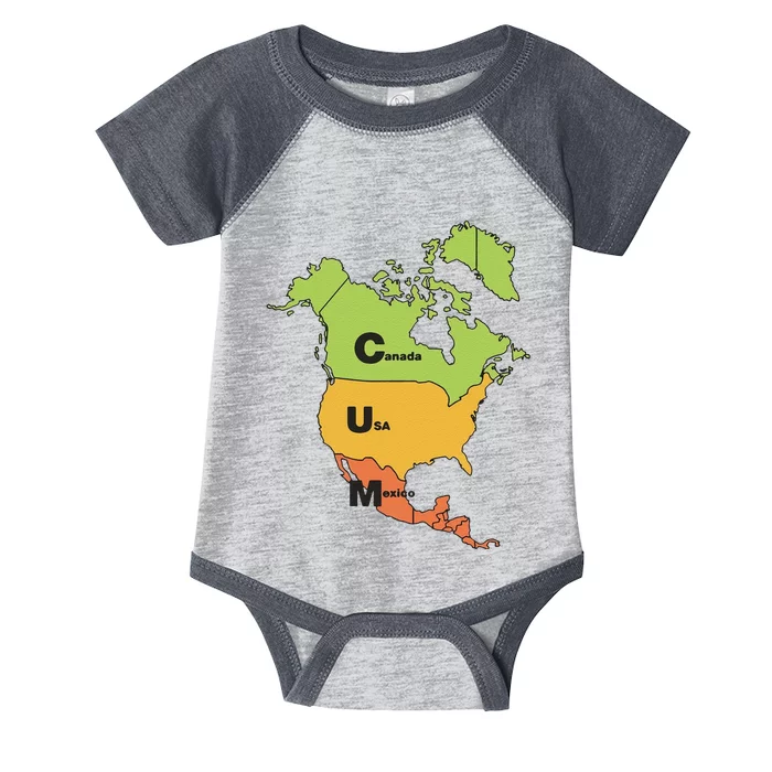 Funny Cum Map Canada Usa And Mexico Gift Infant Baby Jersey Bodysuit