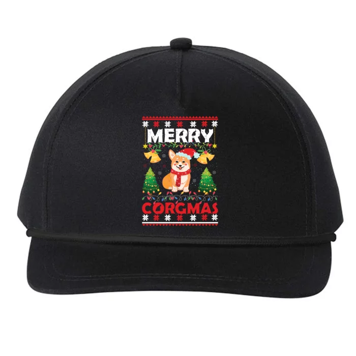 Funny Cute Merry Corgmas Ugly Christmas Sweater Snapback Five-Panel Rope Hat