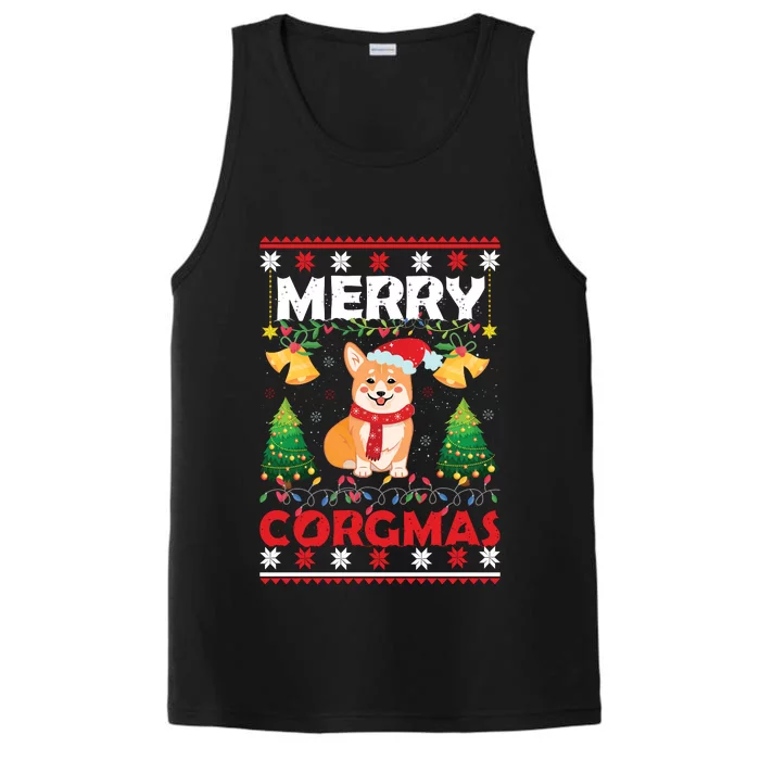 Funny Cute Merry Corgmas Ugly Christmas Sweater Performance Tank