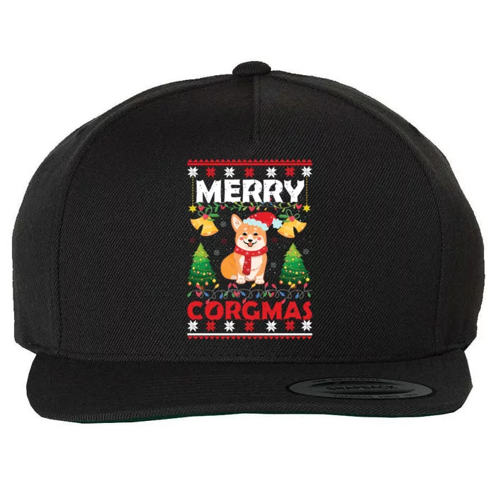 Funny Cute Merry Corgmas Ugly Christmas Sweater Wool Snapback Cap