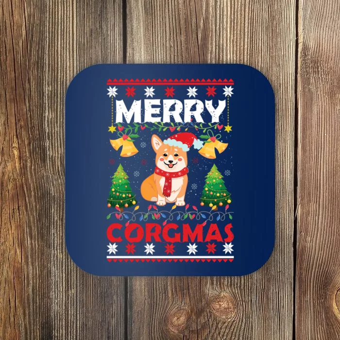 Funny Cute Merry Corgmas Ugly Christmas Sweater Coaster